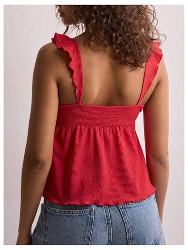 Women's Tie Front V Neck Camisole Top Sleeveless Ruffle Hem Peplum Crop Tops3