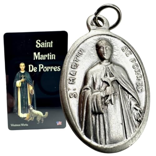 St Martin De Porres Medal Set Italian Metal USA Made Holy Card