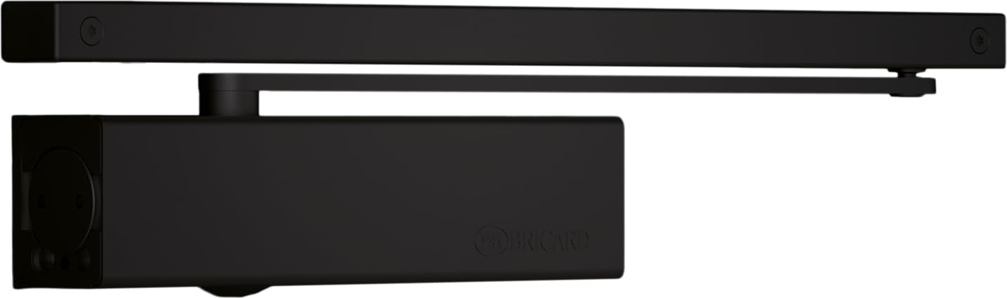 Bricard 6481023 Ferme-Porte Technologie pignon crémaillère excentré, Force 2-5 (100kg), bras à glissière, Montage inversé côté paumelles,Noir