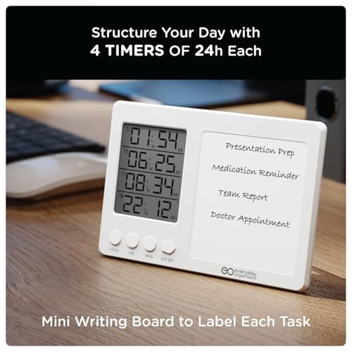 Image of eo Digital Magnetic Timer with Whiteboard | 4 Independent Timers & Stopwatches | Study, Kitchen & Work Desk Timer | Countdown Clock with Alarm | Productivity Tool for Students & Professionals