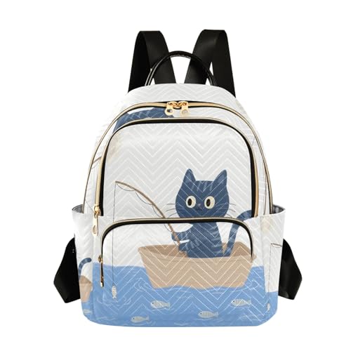 Nexawaveo Mochila acolchada para mujer, bolsa de mano para laptop de 14 pulgadas, ligera, para el trabajo, diseño de gato divertido