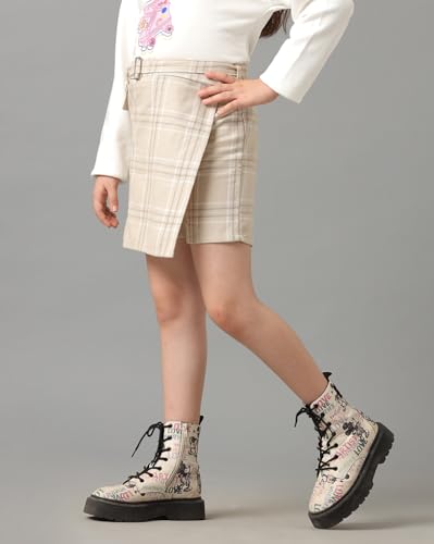 Image of Under Fourteen Girls Flannel Checks Skort | Skirt for Girls | Woven | 12-13 Yrs(Beige)
