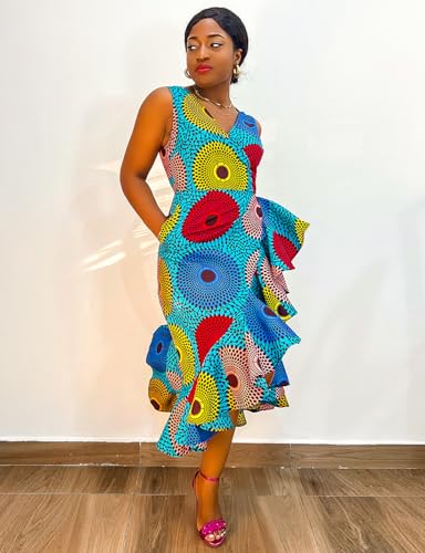 Image of SHENBOLEN Women African Ankara Batik Print Traditional Clothing Casual Party Dress