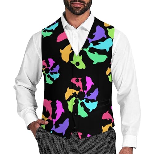 Colorful Dolphins Men's Formal Suit Vest for Business Formal Or Casual Dress Waistcoat Wedding