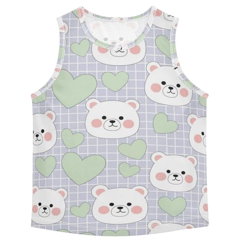 J JOYSAY Cute Bear Heart Plaid Boys Tank Top Sleeveless Muscle Shirts Quick Dry Workout Active Sport Kids T-Shirts 3-15T