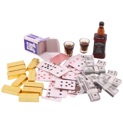 FTYHXP 1 Set 1:12 Scale Miniature Doll Accessories Tiny Money Bills Playing Card Ornament Mini Rifle Mini Gold Bars Model for Doll House,Action Figure Scenc Props,DIY Craft Projects (1 12 A)
