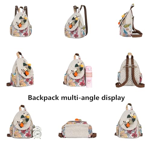 Image of Small Canvas Backpack, Retro Boho Washed Hippie for Women Daily Commute (Gourd Decorations)