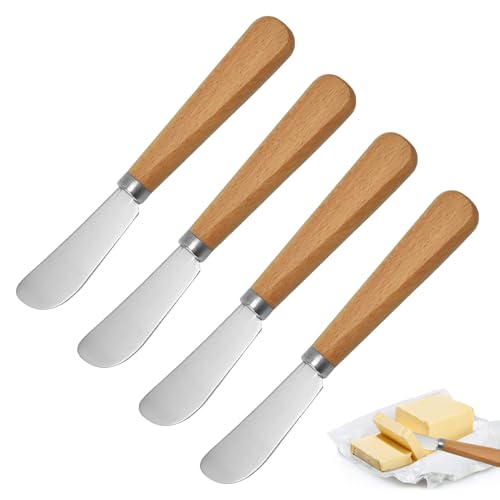 Eophmi Butter Knife Spreader 4pcs Butter Knives for Smooth Spreading Butter Cream Cheese Jam, Ideal for Bagels, Sandwiches Butters Spreader with Wooden Handle
