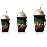 Colorido retrato de león reutilizable taza de café helado, manga aislante caliente, soporte de neopreno para tazas de café con soda, café con leche (16 onzas)