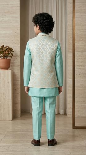 Image of AHHAAAA Kids Ethnic Silk Blend Waistcoat Kurta Pyjama 3 Piece Sherwani Set For Boys |540|