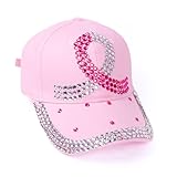 Nollia Bling Studs Baseball Cap for Women-Denim Rhinestone Hat with Adjustable Faux Leather Strap-Breast Cancer Awareness Infinity Ribbon Pink