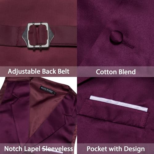 Image of Barry.Wang Vest for Men Business /Leisure Dress Suit Vests V-neck 2 Pockets Wedding Party Tuxedo Satin Waistcoat