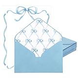 24Pcs Baby Shower Blue Thank You Cards with Envelopes, Bowknot Card for Appreciation Stationery Paper Blue Bow Stickers Set Cute Letter Writing for Birthday Supplies, 8.5 x 11 Inch