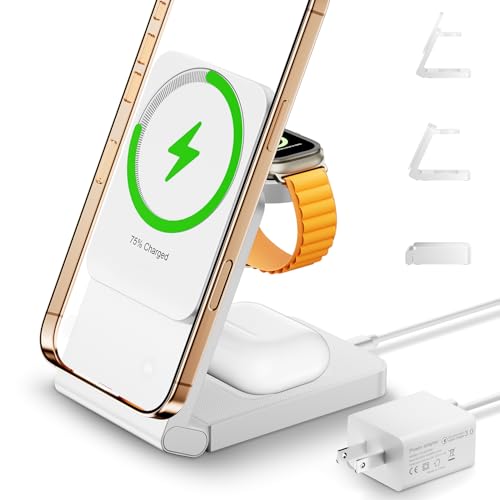 Image of 3 in 1 Wireless Charger Station for Multiple Devices, Foldable Magnetic Charging Stand, Portable Fast Travel Charger for iPhone 17 /16 /15 /14 /13 /12 Pro Max /AirPods 2 /3 /4 /Pro iWatch Ultra Series