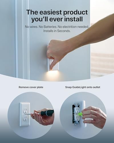 Image of SnapPower 2 Pack GuideLight [for Duplex Outlets] - Replaces Plug-in Night Light - Electrical Receptacle Wall Plate with LED Night Lights - Auto On /Off Sensor - (Duplex, Light Almond)