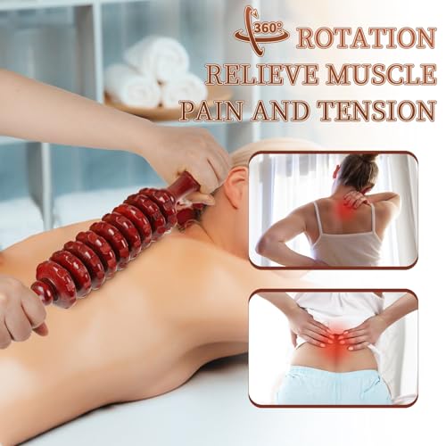 Image of Liitrton Wooden Fascia Manual Massage Roller Trigger Points for Release Sore Muscle Jets in Cellulite (Red)