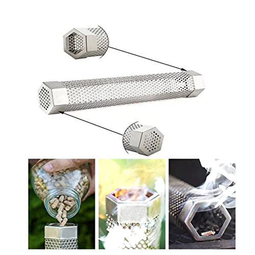 Hexagonal Stainless Steel Smoker Tube – Universal Hot & Cold Smoke Generator for Pellet Grill, BBQ, Gas & Charcoal Grills, Ideal Smoking Tube with Wood Pellets (15,5 x 5,5 x 5,5 cm)