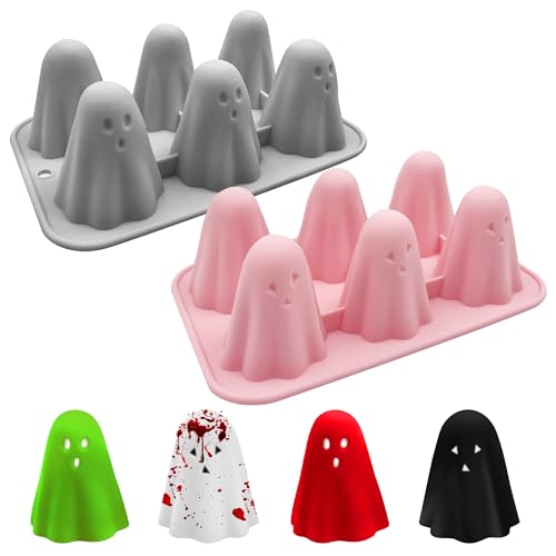 Firleayo 2pcs Ghost Silicone Molds Halloween Molds Halloween Ghost Chocolate Candy Mold Cute Spooky Silicone Mold Spooky Candy Mold for Ice Cubes Jelly Pudding DIY Soap Resin Crafts