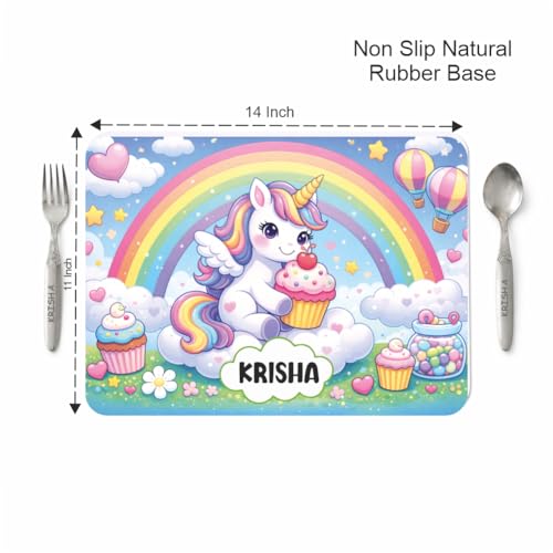 Image of Customized Table Mat with Name & Design Engraving | Personalized Dining Mat with Spoon & Fork | Customized Birthday Gift for Kids (Unicorn)