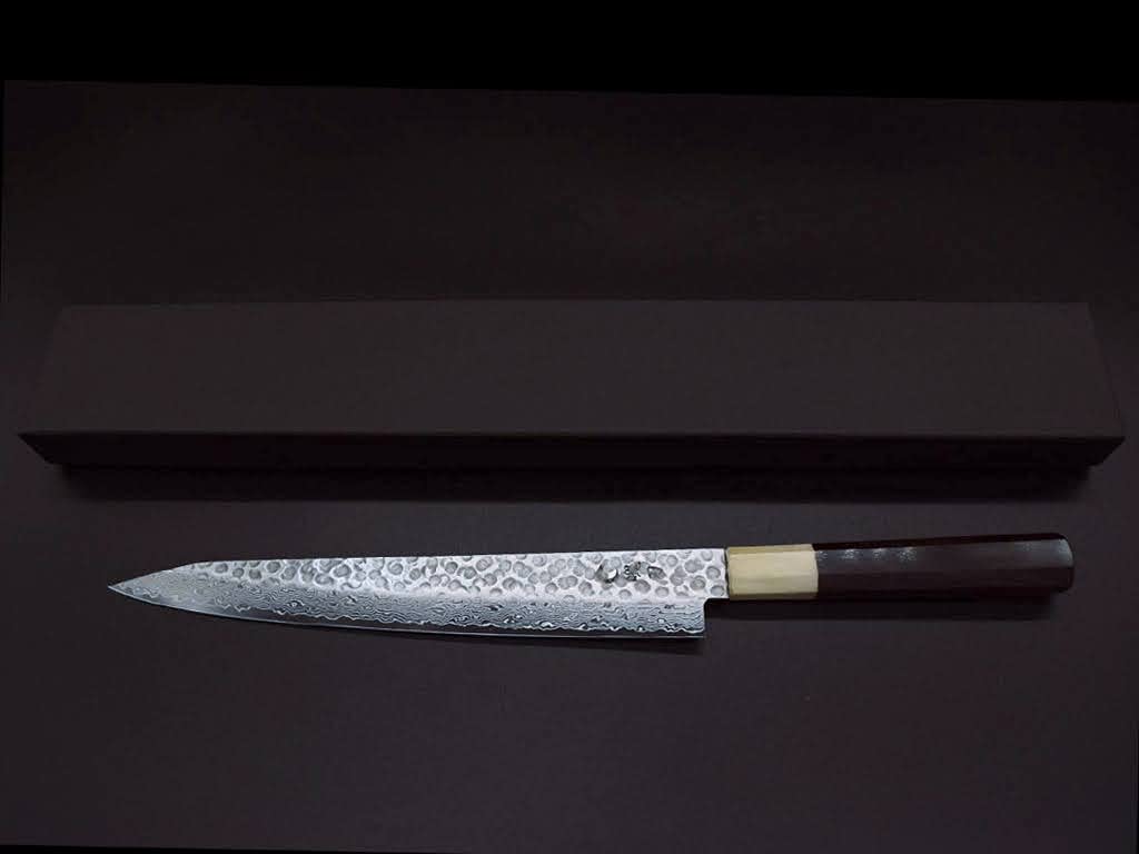 Amazon | プロ仕様 魄刃 Hakuba 剣型筋引き包丁 ダマスカス 鎚目