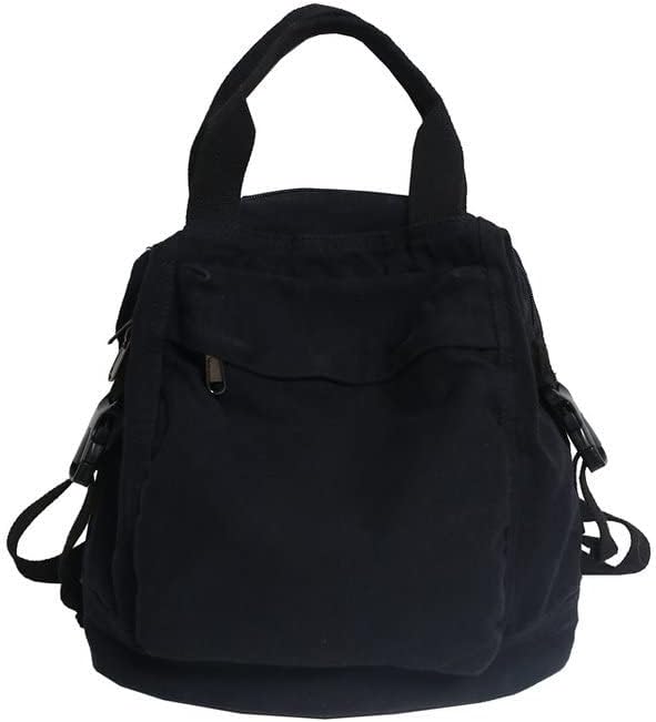 Sumleno Small Boho Canvas Backpack for Women Vintage Style Outdoor Travel Bag Casual Daypack Grunge Aesthetic Hippie Y2K Backpack (Black,One Size)