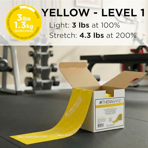 TheraBand Resistance Band 25 Yard Roll, Thin Yellow Non-Latex Professional Elastic Bands for Upper & Lower Body Exercise Workouts, Physical Therapy, Pilates, & Rehab, Dispenser Box, Beginner Level 2 by TheraBand - Image 3