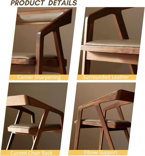 Image of Solid Sheesham Wood Cafe Arm Chair, Walnut + Chocolate Upholstered Seat, Modern Wooden Accent Chair, Set of 2