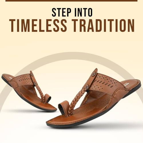 Image of STANPHORD Men Kolhapuri Chappals | Ethnic Thong Slippers Faux Leather | Cushioned Footbed | Festive Wedding Casual Daily Wear (TPMN 30006)