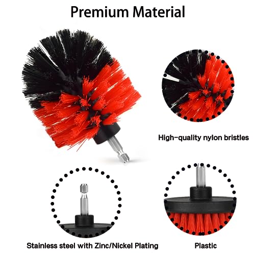 Image of 8 Pack Drill Brush Attachment Set, 1 /4in Power Scrubber Brush + Extend Long Rod, Multi-Purpose Power Cleaning Scrub Brush for Bathroom, Tub, Tile, Corner, Floor(Red)