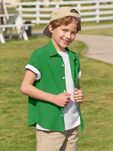Image of Haloumoning Boys Short Sleeve Dress Shirts Button Down Formal Uniform Shirt