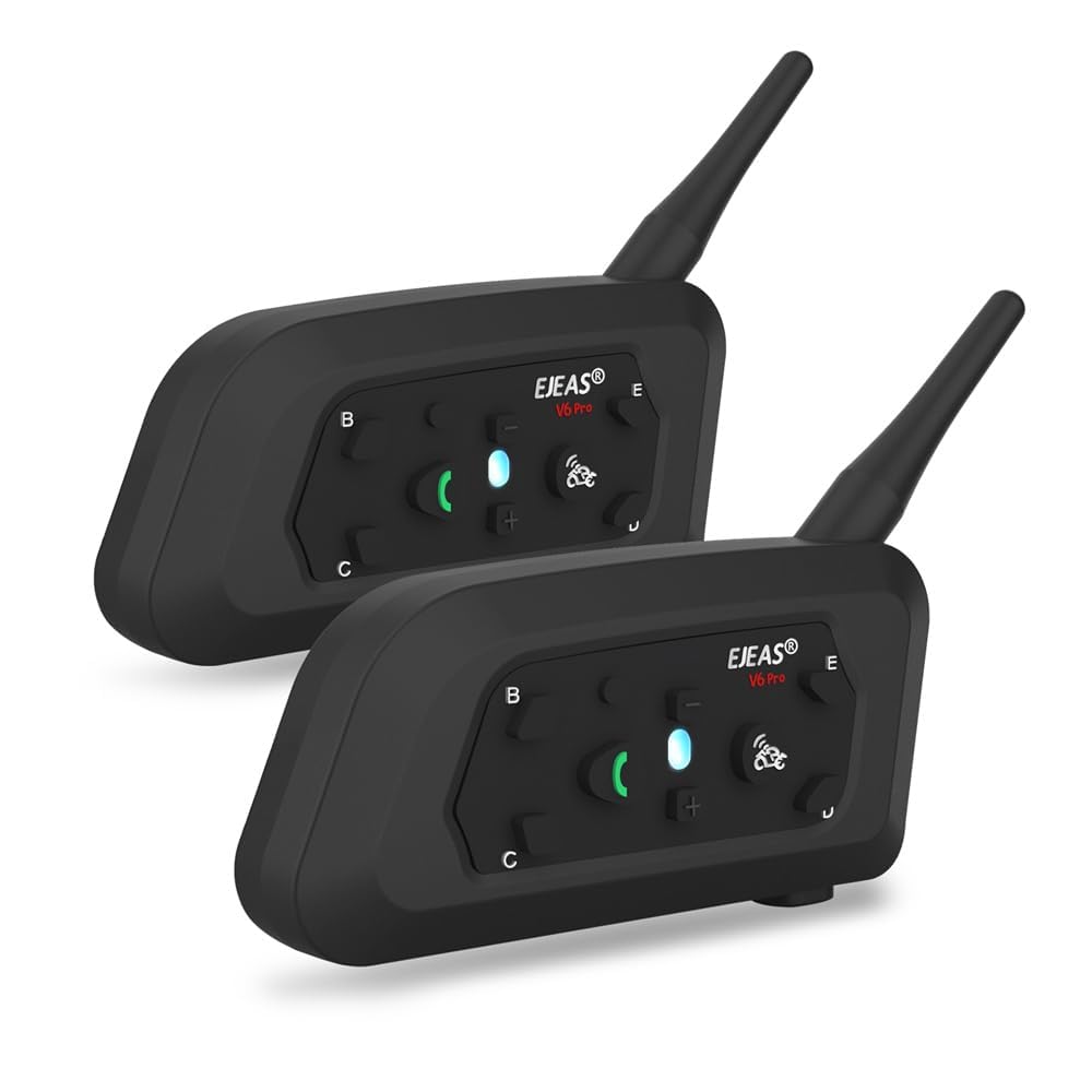 EJEAS V6Pro+ Motorcycle Helmet Intercom 2 Pack, 6-Rider Pairing, 800m