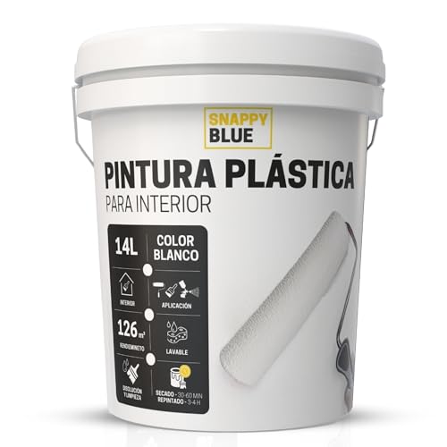 Snappy blue [14L] Pintura Blanca Interior Lavable de aspecto Mate, Pintura Plastica Blanca Interior para Múltiples Superficies con Alta Transpirabilidad, Pintura Pared (14L)