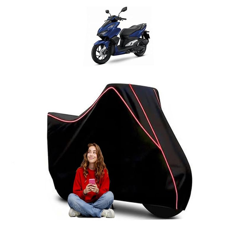 Image of Cliq 160 Scooty Bike Cover Water Resistant Outdoor Use Universal Fit Scooters Motorcycles Heavy Duty UV Protection Dust Rain Scratch Resistant Elastic Bottom Black Blue Piping