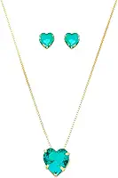 Conjunto Colar e Brinco Coração Zircônia Turmalina Banhado A Ouro 18K