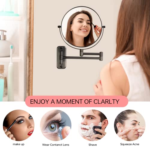 Lansi Wall Mounted Makeup Mirror - Gunmetal Grey 1X/7X Magnifying Mirror, 8'' Double Sided Bathroom Mirror, Vanity Mirror For Shaving And Makeup, 360° Swivel Extendable Wall Mirror #TOP2