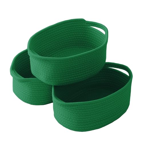 Image of JMvicyroam Small Woven Basket, Empty Gift Basket, Green /3 Pack | Small Gift Basket, Cotton Rope, 12 x 8 x 20 in, Handles, Includes Ribbon and Bag, Birthday Gift Basket