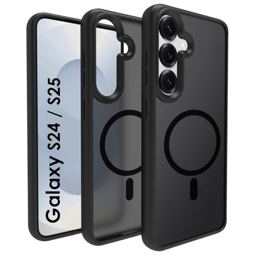 Image of RIGGEAR Shockproof Sleek Hybrid Armor Magnetic Back Cover Case Compatible with MagSafe Accessories for Samsung Galaxy S24 / S25 (Smoke Black Matte PC + Black TPU Bumper)