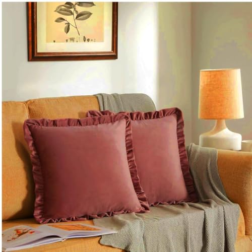 Image of Amazon Brand - Umi Velvet Blush 14x14 Pillow Covers, Set of 2 Decorative Ruffle Cushoin Pillow Covers for Sofa Couch