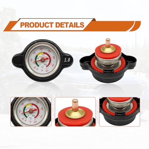 1.8 Bar Radiator Cap 25.6psi High Pressure Radiator Cap with Temperature Gauge Compatible with Honda, Kawasaki, Suzuki, Yamaha, Polaris Ranger, Husqvarna Dirt Bike, KTM, More Motorcycle ATV Models - Thumbnail 3