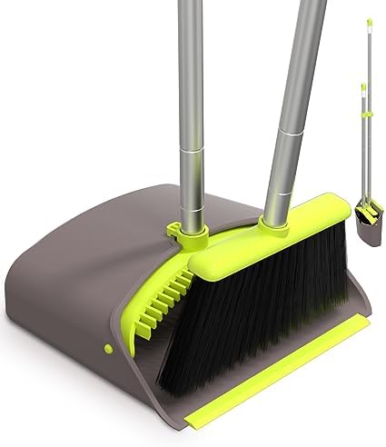 Broom with Dustpan Combo Set, Broom with Stand Up Dustpan, Broom and Dust Pan Set with Long Handle