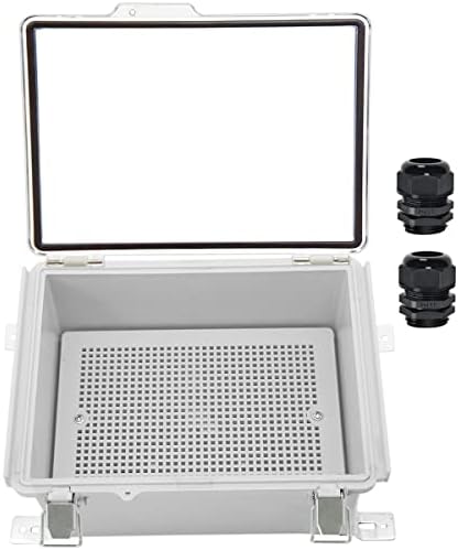Zulkit Junction Box IP67 Waterproof Electrical Box Hinged Clear Cover Stainless Steel Latch Plastic Enclosure for Project w Mounting Plate Wall Bracket and 2 Cable Gland 8.7"x6.7"x4.3"/220x170x110mm