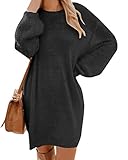  ORANDESIGNE Robe Pull Femme Tricot Col Rond Manche Longue Grande Taille Hiver Robe Tunique Noir 44