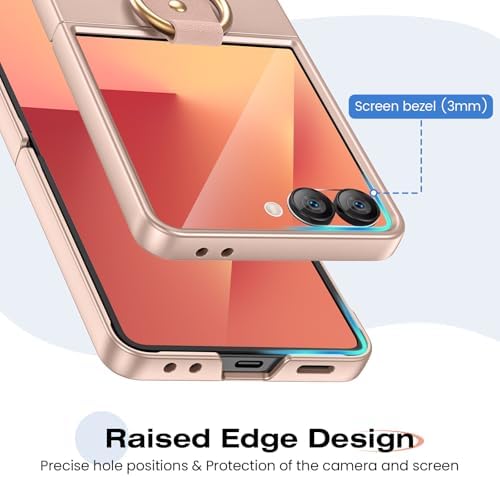 Ruky for Samsung Galaxy Z-Flip-7 Case with Ring, Full Body Shockproof Z Flip7 Case with Built-in Outer Screen Protector Girls Women Cover for Galaxy Z Flip 7, Rose Gold