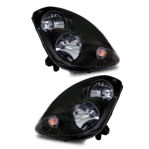 SPPC Headlights Black Assembly Set For Infiniti G35 4 Door - (Pair) Driver Left and Passenger Right Side Replacement Headlamp
