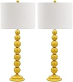 SAFAVIEH Lighting Collection Jenna Modern Contemporary Yellow Stacked Ball 32-inch Bedroom Living Room Home Office Desk Nightstand Table Lamp Set of 2 (LED Bulbs Included)