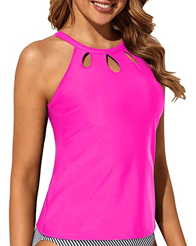 Image of Tempt Me High Neck Tankini Top Backless Bathing Suit for Women Key Hole Swimsuit Swim Top Only