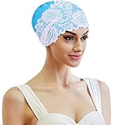 ITODA Badekappe Damen Bademütze wasserdichte Schwimmhaube Mädchen Sommermütze mit Spitze Schwimmm...