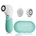 Spinning Face Cleansing Brush, Queenwill 2 Modes Professional Facial Brush for Exfoliating, Blackheads, Portable Face Scrubber with 3 Replacement Heads, Grass Green