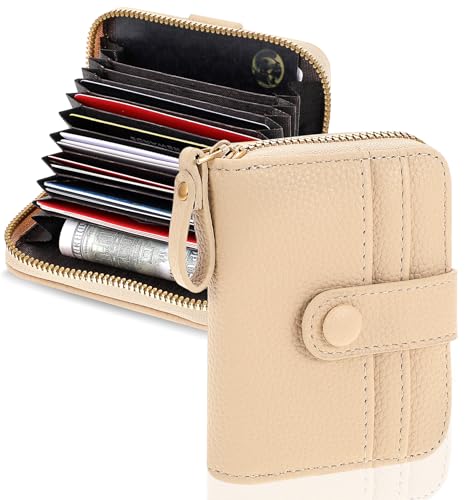 Heasy Small Credit Card Holder for Women, RFID Blocking Leather Credit Card Holder, Minimalist Zipper Coin Purse for Women, Girls