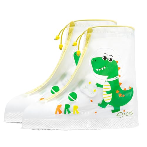 HIMKI Fundas para zapatos de lluvia para niños, impermeables, reutilizables, antideslizantes, para exteriores, protección contra la lluvia y a prueba de arena, zapatos de lluvia (dinosaurio, L, 32-34)